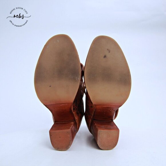 Vintage Foundry Co Odessa Leather Strap Side Heeled Sandal Booties Brown Women 8 - Picture 5 of 13
